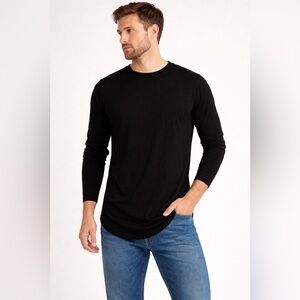 AHA Selected Men’s Size XL Black Long Sleeve Shirt Curved Hem Casual Modern Fit